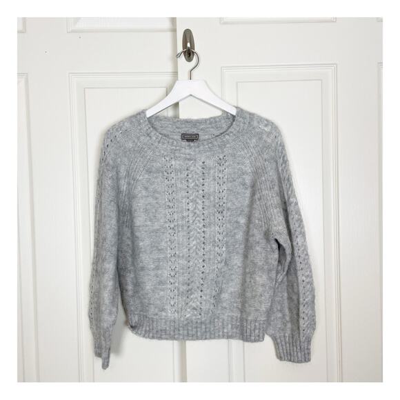 J. Crew Point Sur Pointelle Gray Wool Mohair Sweater Balloon Sleeve Sz S NWT - Picture 2 of 10